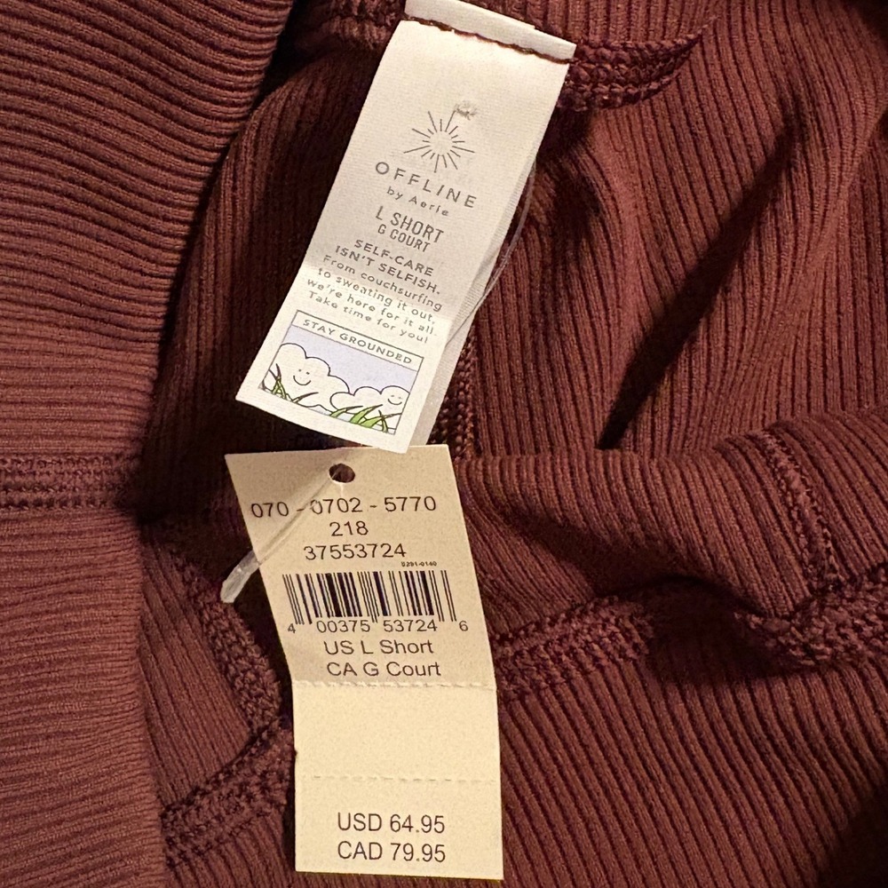 NWT OFFLINE by Aerie Ribbed Foldover Low Rise Flare Leggings Burgundy L SHORT - Picture 7 of 7